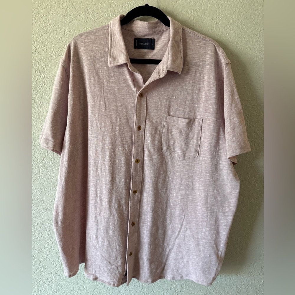 Lucky Brand XXL Short Sleeve Button Front Shirt Stretchy Linen Blend Pale Mauve